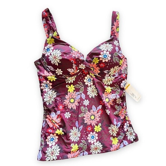 Anne Cole NWT In Full Bloom Underwire Front Twist Shirred Tankini Top 36B/34C - Picture 3 of 15